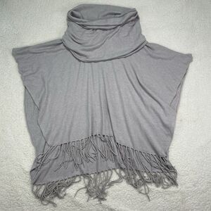 By Together Poncho Sweater Womens One Size Grey Knit Cowl Neck Oversized Fringe